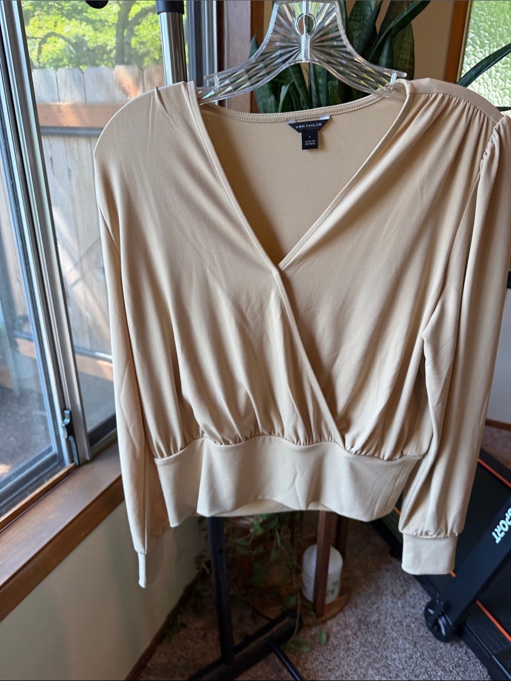 Ann Taylor Beige Wrap-Style Long Sleeve Top